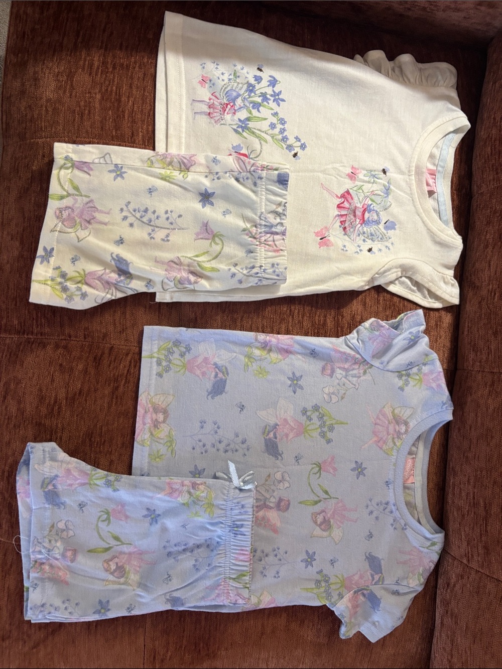 Girls 2-Pack Floral Short Sleeve Pajama Sets - Cream & Lavender